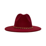 Load image into Gallery viewer, Maroon Fedora With Strap and Gold Chain
