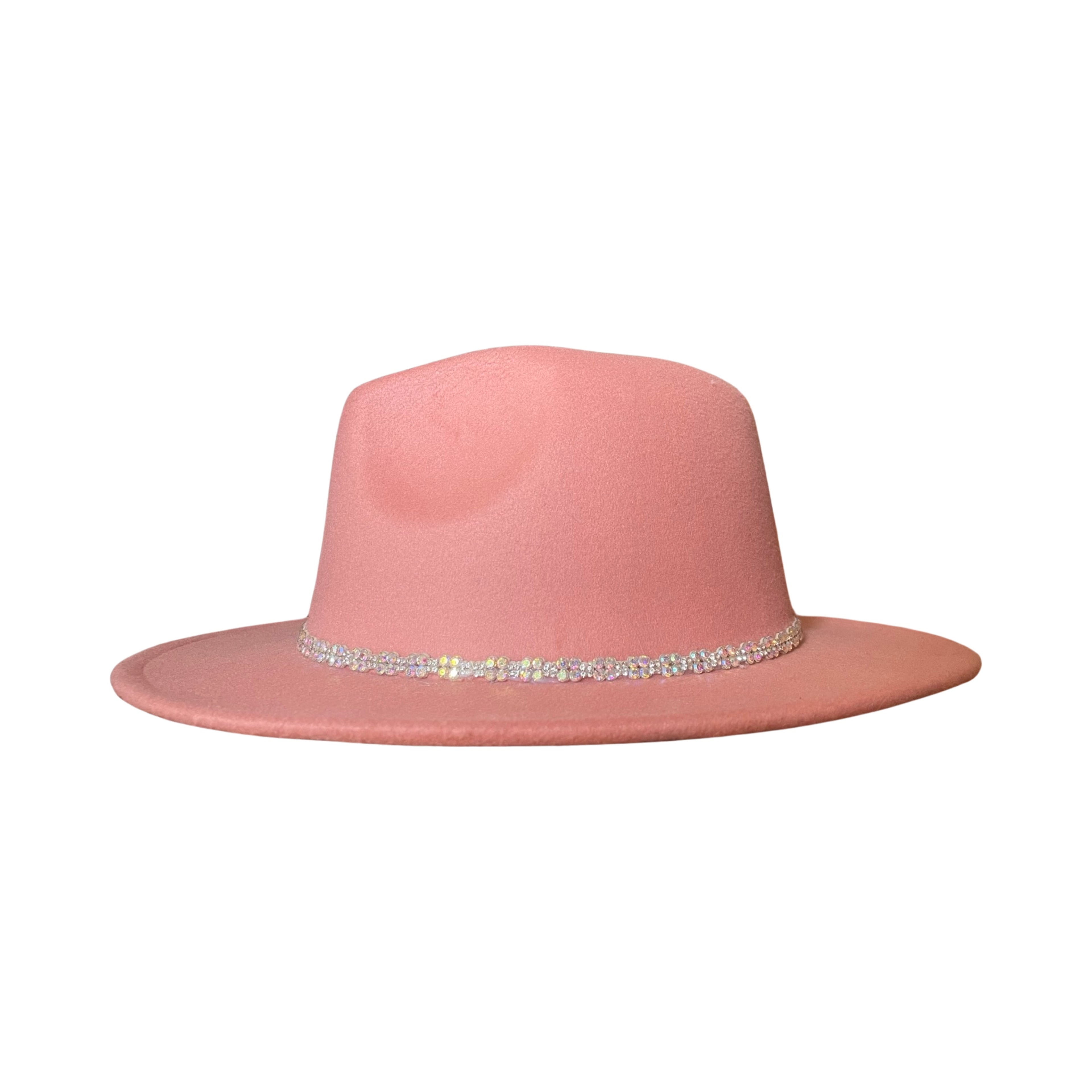 Pink Fedora With Crystal Strap