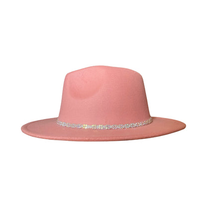 Pink Fedora With Crystal Strap