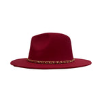 Load image into Gallery viewer, Maroon Fedora With Strap and Gold Chain
