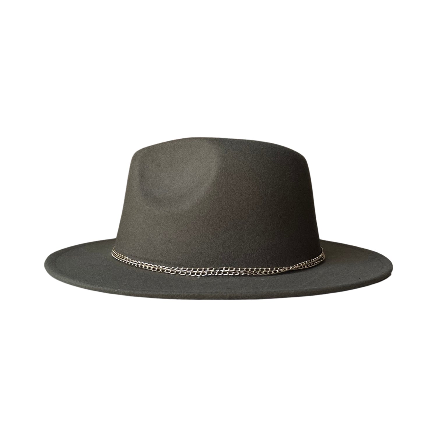 Olive Fedora with Double Silver Chains