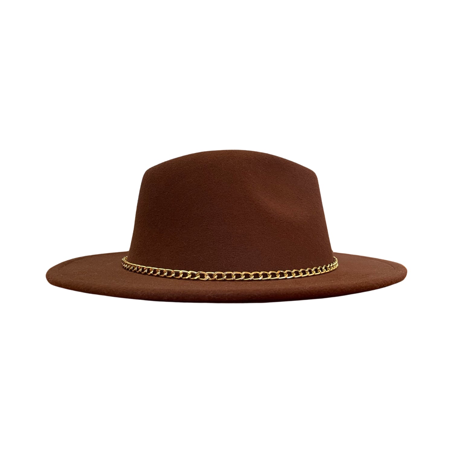 Dark Brown Fedora With Gold Chain