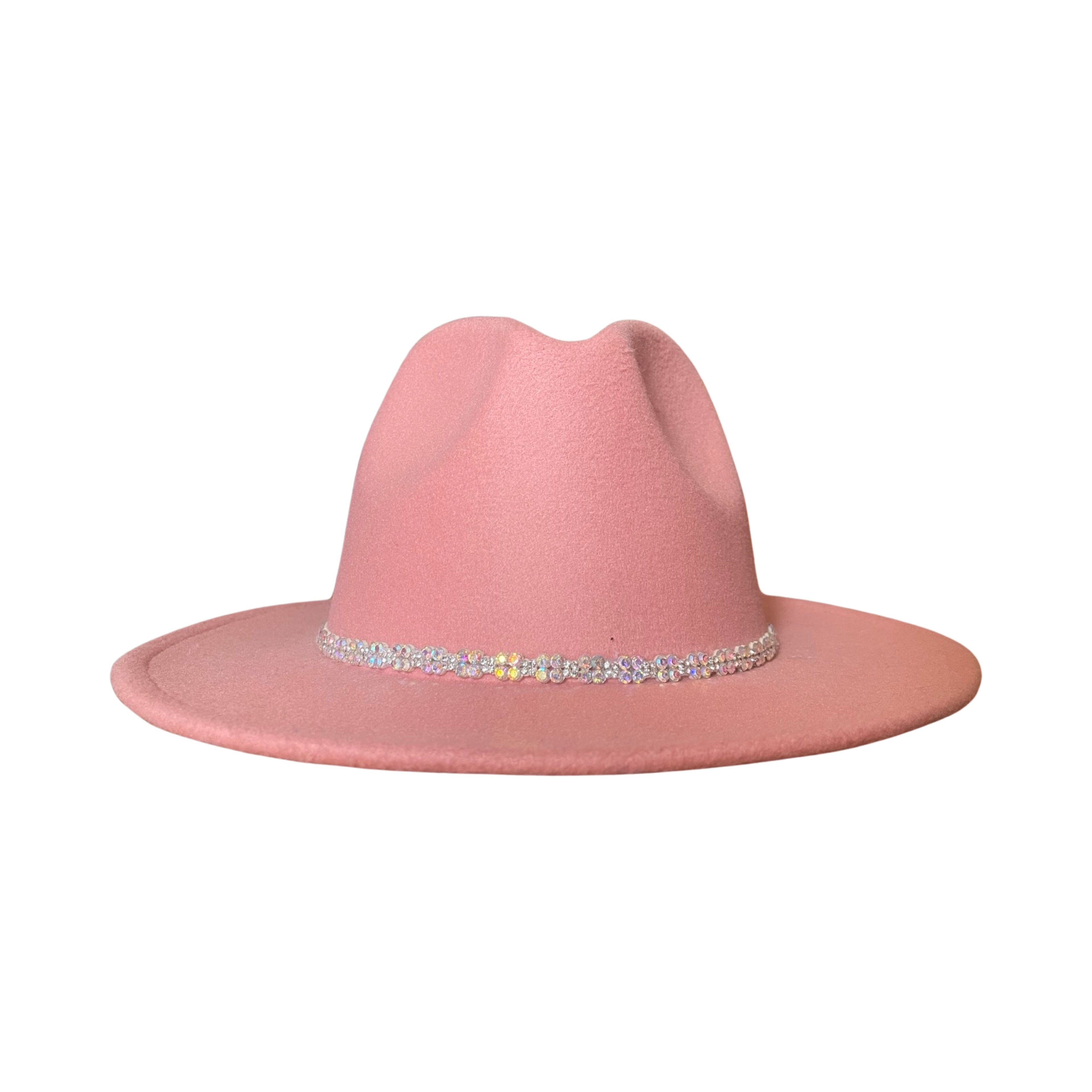 Pink Fedora With Crystal Strap